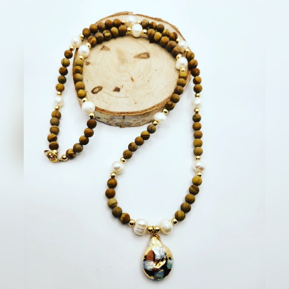 Picture Jasper, Freshwater Pearl, Baroque Pearl necklace